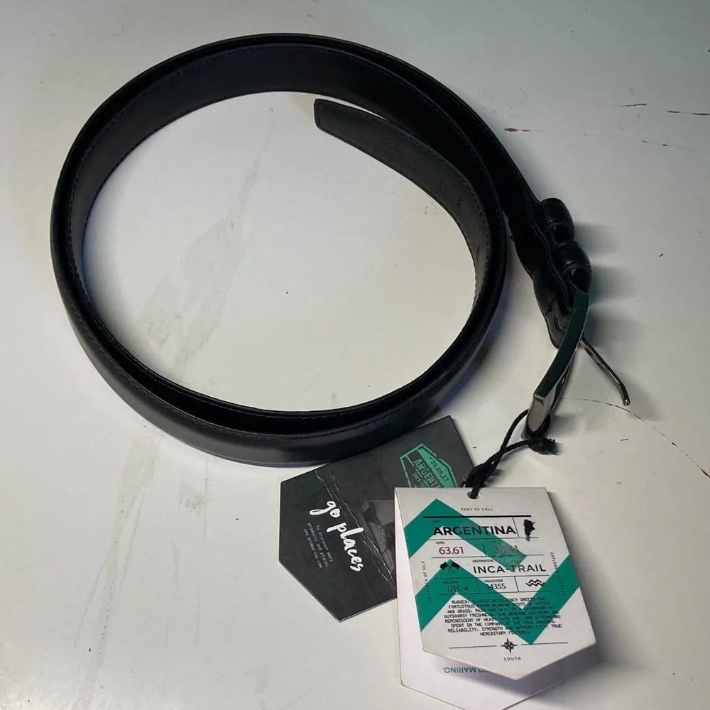 Mio Marino Mens Size 44 NEW Black Leather Belt with Silver Tone Buckle
